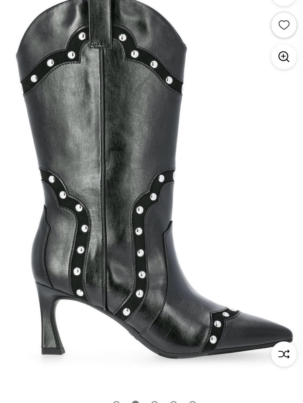 Black Stud-Trim Pointed Toe Mid-Heel Western Boots